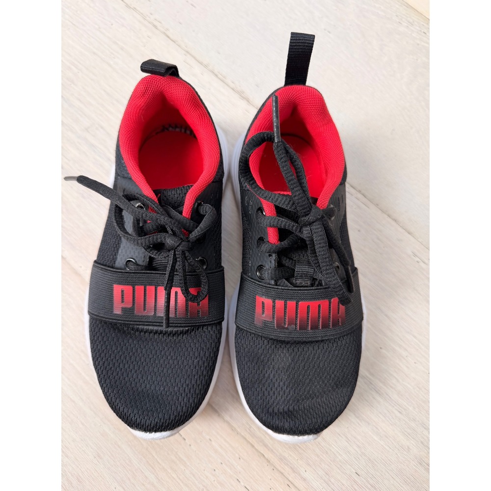 Puma Wired Run Kids Sneakers Black Red Athletic Shoes 381675-01 Size 12C
